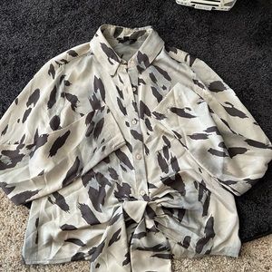 Express cheetah print button down tie bottom top